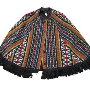 Vintage 60's Queen's Way To Fashion Poncho Women's OS Knit Fringe Arm Slots Boho